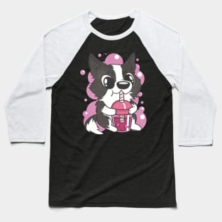 Border collie dog bubble tea Baseball T-Shirt